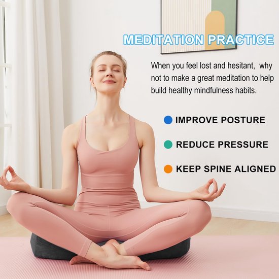 Yoga Bolster Kussen - Meditatiekussen Yogakussen - Rustgevende Yoga Oefenen - Rechthoekige Vorm - 33 cm - Zwart — afbeelding 4
