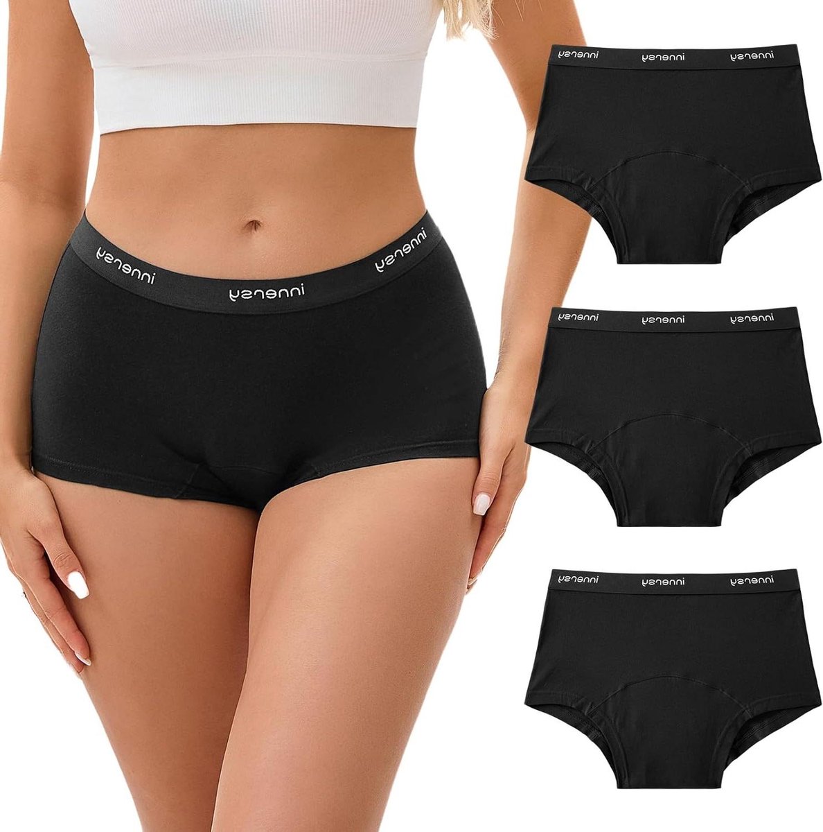 Menstruatie Ondergoed - Boxershorts Dames - Licht Bloedverlies Opvangen - Drievoudige Beschermlaag - 3 Stuks - Zwart