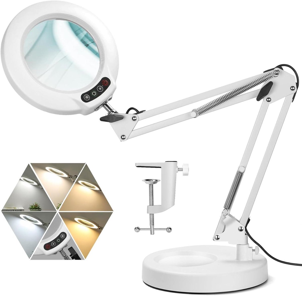 LED Vergrootglas Lamp - Vergrootglas Tafel - Precisiewerk Verlichten - Verstelbaar Lichtontwerp - 27.9 x 27.6 x 8.1 cm - Wit