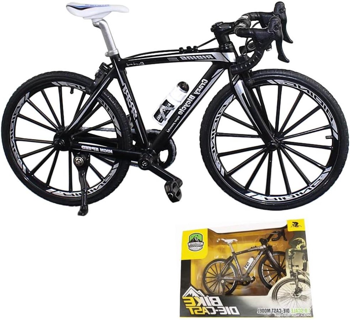 Mountainbike Model - Vingerfiets Speelgoed - Bureau Decoratie - Realistisch Design - 1:10 Schaal - Zwart