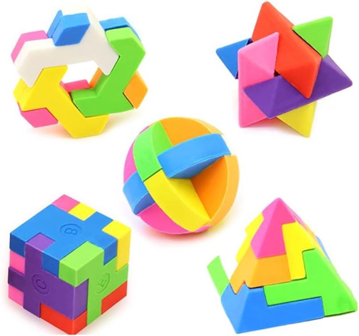 3D Puzzel Gummen - Kubusgummen Regenboog - Schoolkantoor Benodigdheden - Demonteerbaar en Monteerbaar - 10 stuks - Veelkleurig