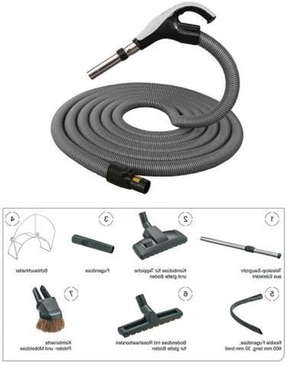 Centrale Stofzuiger Slang - Zuigslang Set - Stofzuigen Huis - Swivel Aansluiting - 7.5 Meter - Zwart