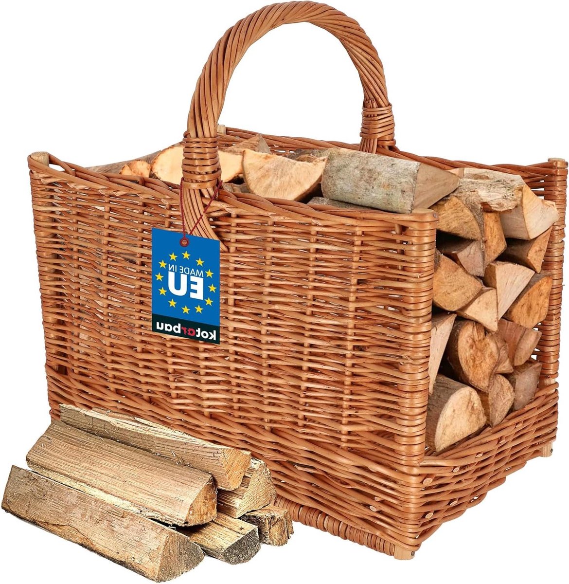 Haardhoutmand - Houtmand Rieten - Haardhout Opslag - Met Handvatten - 45 x 29 x 45 cm - Bruin