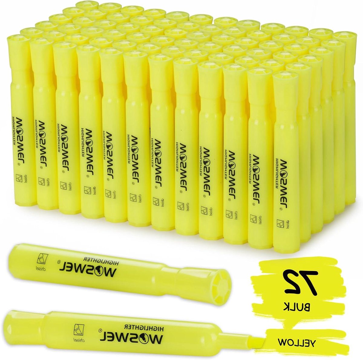Markeerstiften Set - Fluorescerend Geel - School en Kantoor - Beiteltip - 72 Stuks - Geel