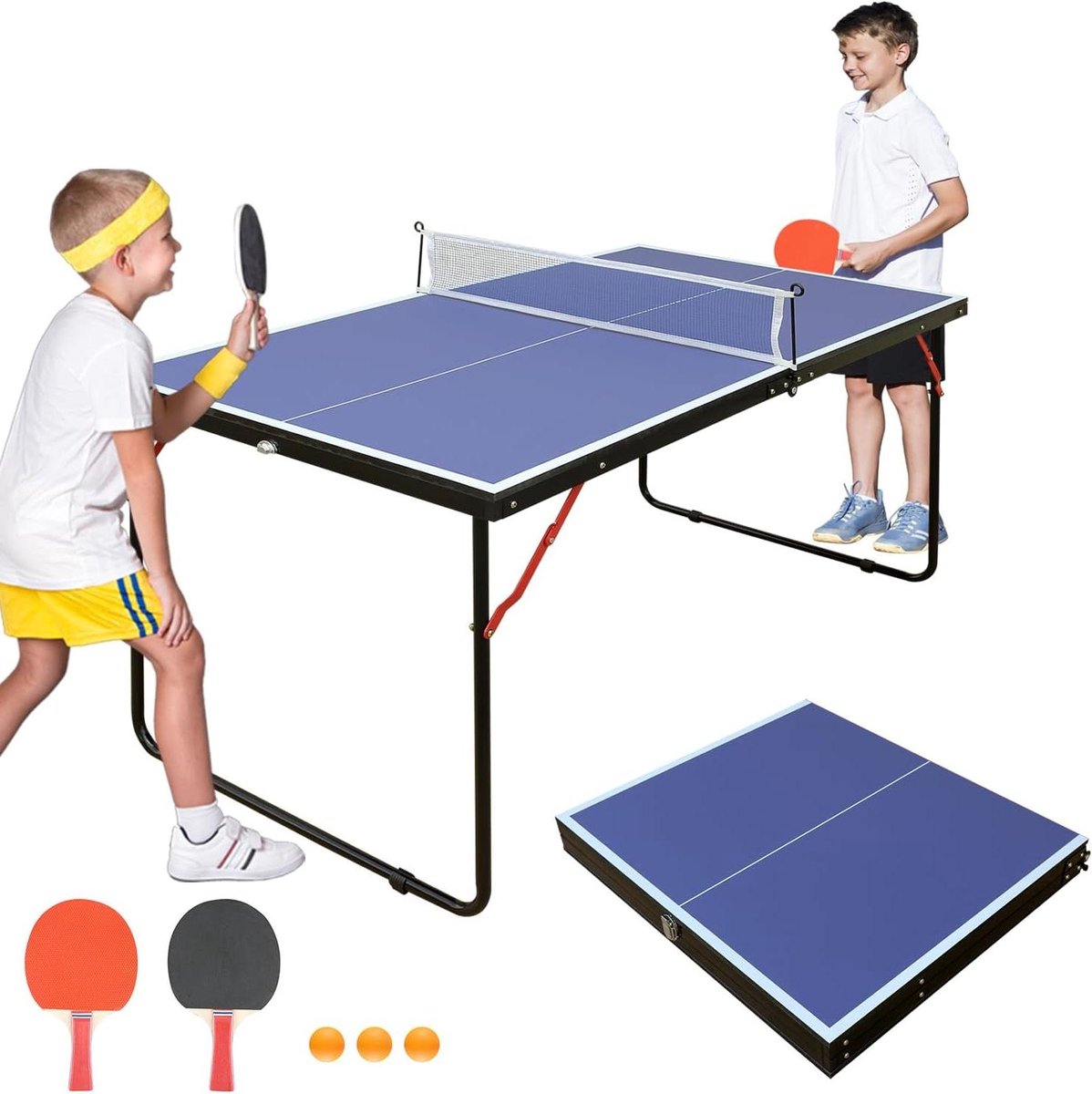 Pingpongtafel Opvouwbaar - Tafeltennistafel Binnen Buiten - Familiespellen Spelen - Inclusief Net Accessoires - 14 m - Zwart
