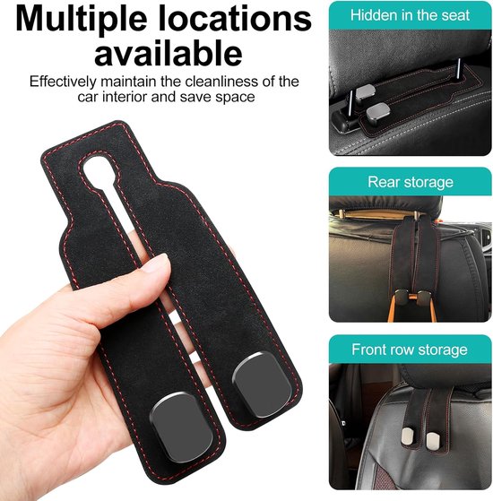 Autohaken Set - Stoelhaken Organizer - Auto Organiseren - Dubbele Leer Haken - 2 stuks - Zwart — afbeelding 5