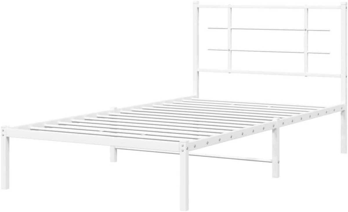 Bedframe met hoofdbord - Metalen bed Eenpersoonsbed - Slaapkamer Inrichten - Robuuste metalen constructie - 100x190 cm - Wit