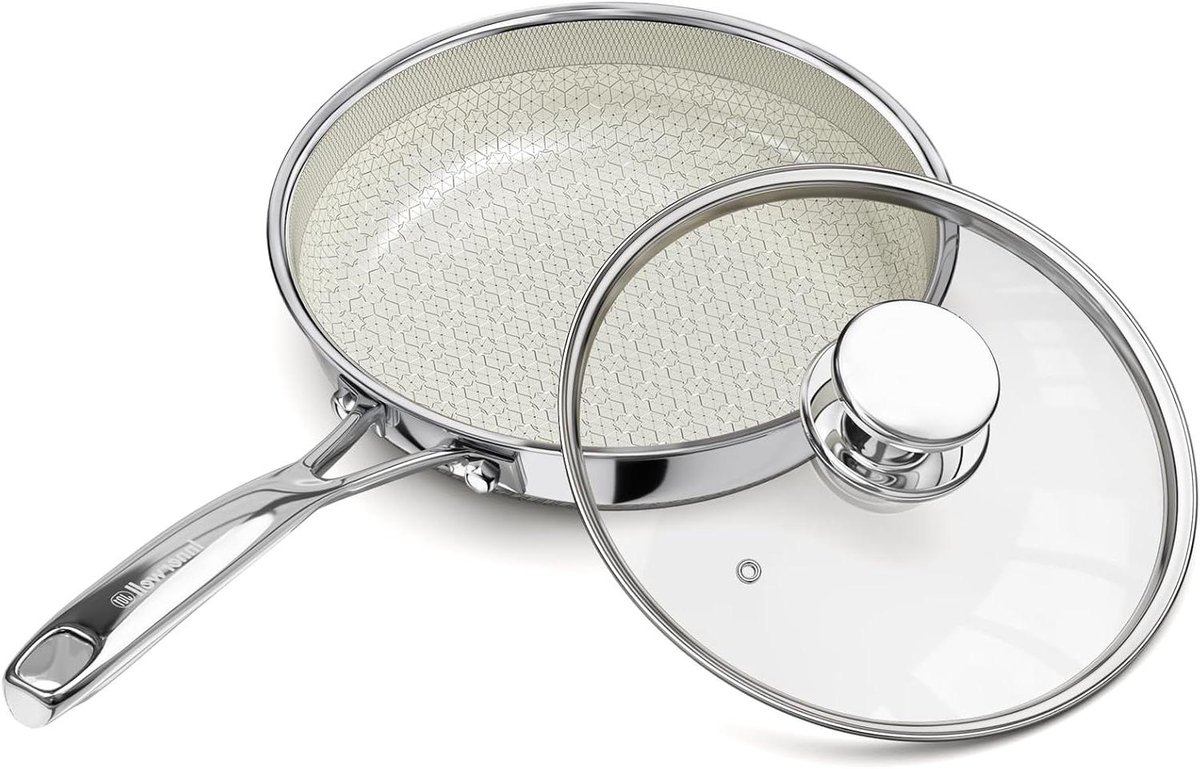 Koekenpan Roestvrij Staal - Koekenpan - Snel Bakken - Vaatwasserbestendig - 20 cm - Wit