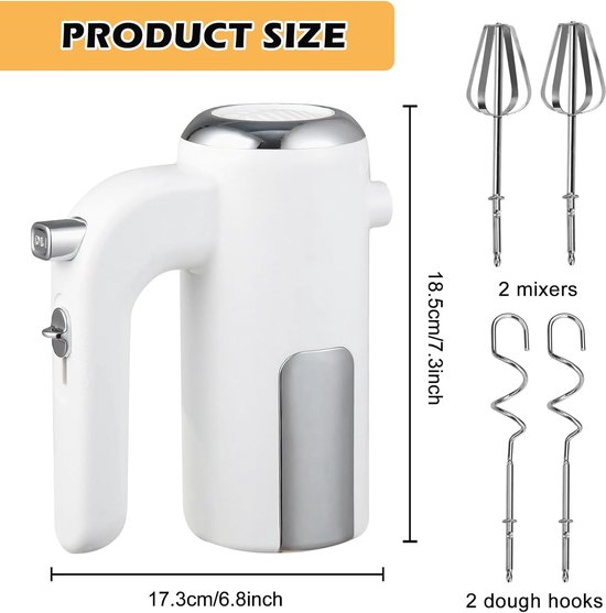 Handmixer - Keukenmixer Beslagmixer - Bakken en Koken - Krachtige 400W Motor - 5 Snelheden - Wit — afbeelding 3
