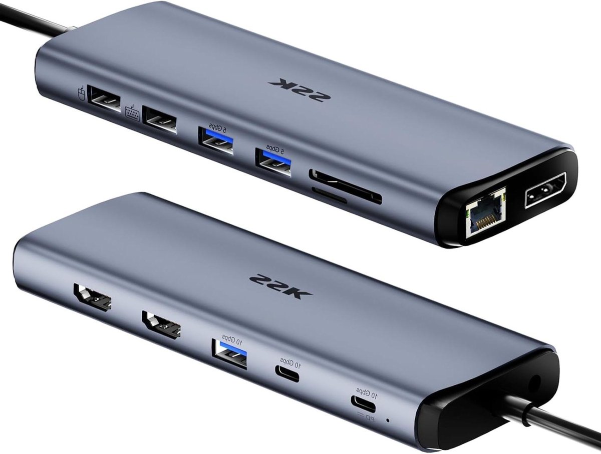 USB C Docking Station - Multiport Adapter - Computer Uitbreiding - 14 Poorten - 15.49 x 5.33 x 1.78 cm