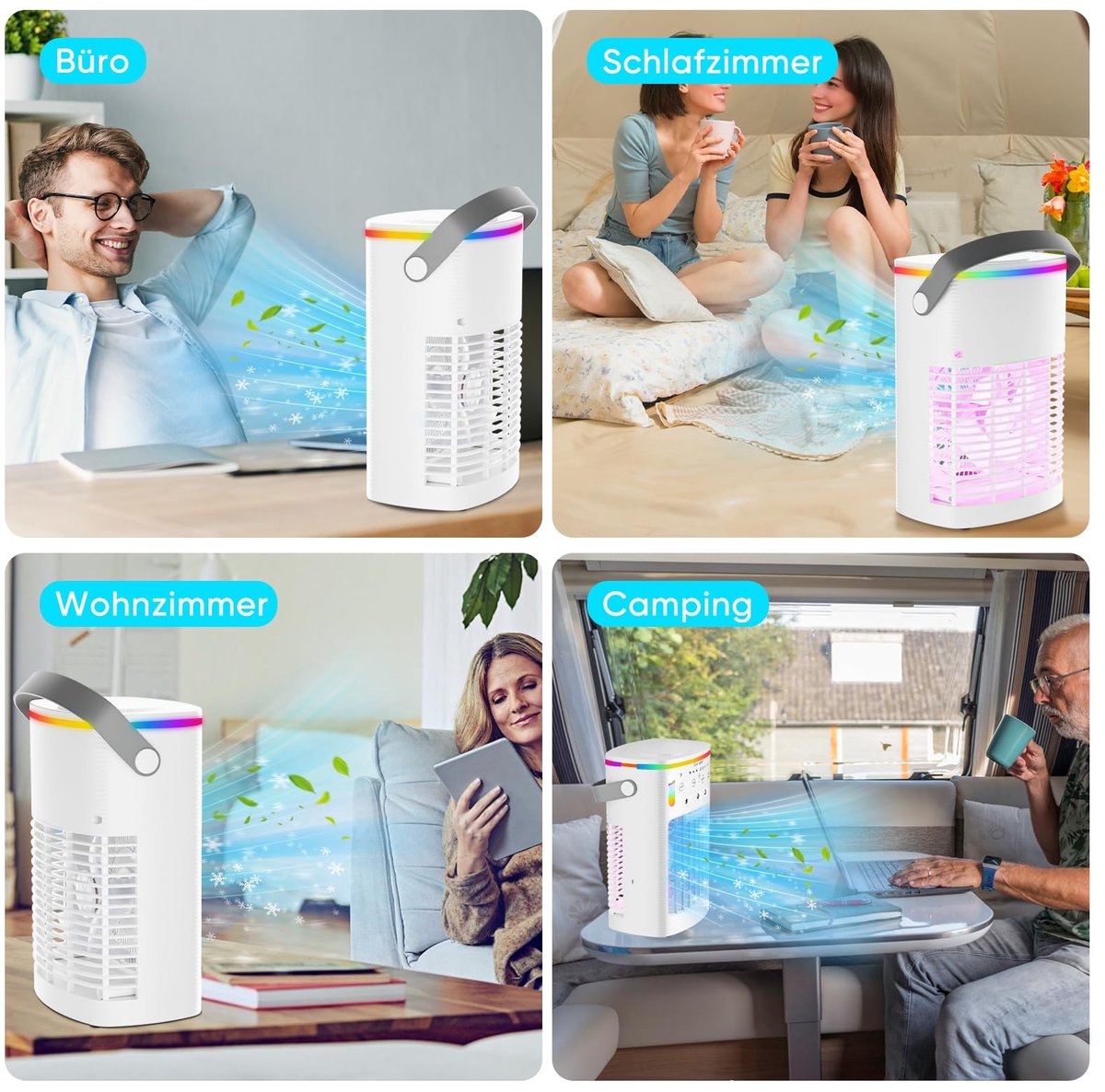 Mobiele airconditioning - mini-airconditioner voor de kamer - 4-in-1 luchtkoeler met waterkoeling - 1000 ml airconditioner zonder afvoerslang - draagbare airconditioner met 3 standen en kleurrijk licht voor de kamer – foto 8