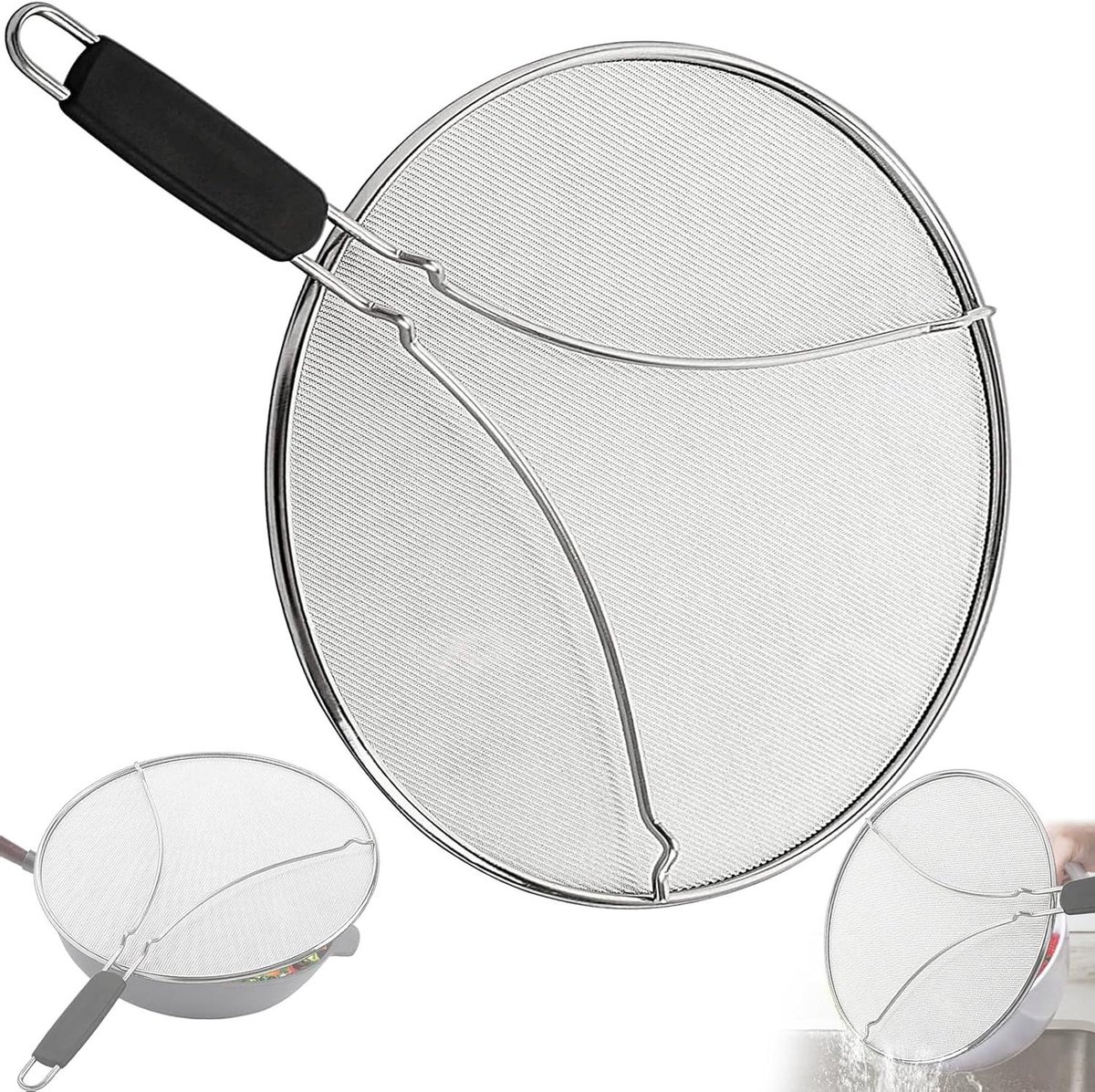 Spatdeksel Koken Vetvanger Keuken Koken Beschermen Geperforeerd Staal 33 cm Zilver