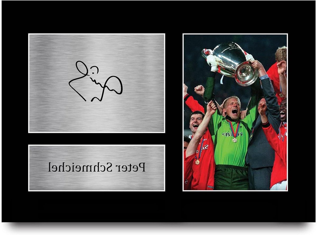 Peter Schmeichel Foto - Voetbal memorabilia - Cadeau geven - Gedrukte handtekening replica - A4 formaat - Zwart