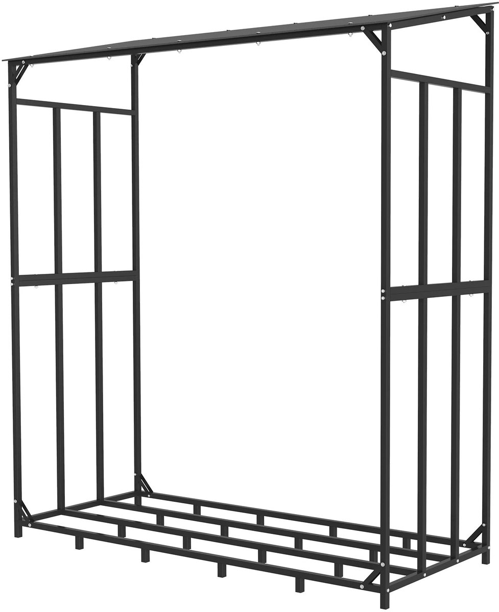 Velori Brandhoutrek - Brandhoutopslag - Houtopslag Buiten - Metalen Brandhoutstandaard met Dak - Waterbestendig Openhaardhout Rek - 300 kg - 156,5 x 60 x 176,5 cm
