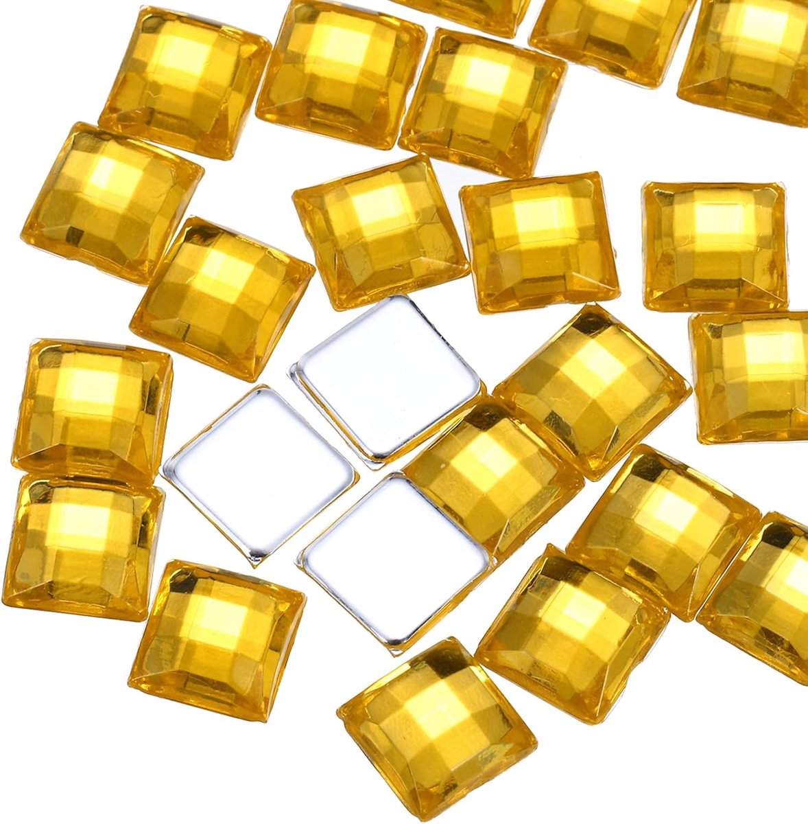 100 stuks acryl strass-steentjes met platte achterkant, 8 mm, vierkant, kunstedelstenen, glitterstenen voor knutselen, gezichtsschilderen, kostuumsieraden, goudgeel