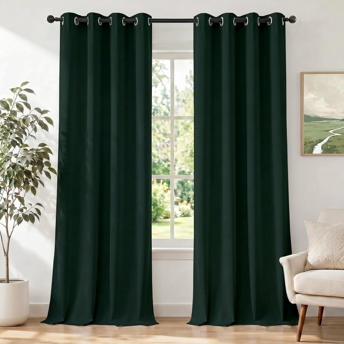 Gordijnen Kant En Klaar Set Van 2, 140x240cm, Gordijnen Verduisterend Met Ringen, Thermische Gordijn, Verduisteringsgordijn, Thermogordijnen, Deurgordijn Voor Slaapkamer Woonkamer, Groen