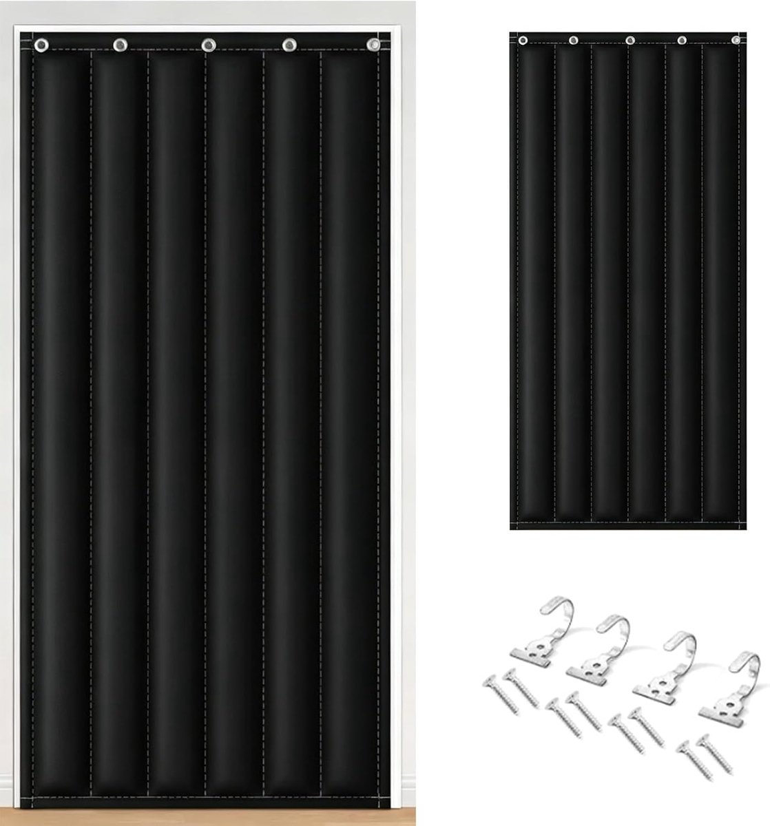 deurgordijn, 95 x 220 cm, 3-laags verdikt, akoestisch gordijn, geluidsisolatie, plafond, deurgordijn, thermogordijn, met haken en schroevenset, voor slaapkamer, muziekstudio