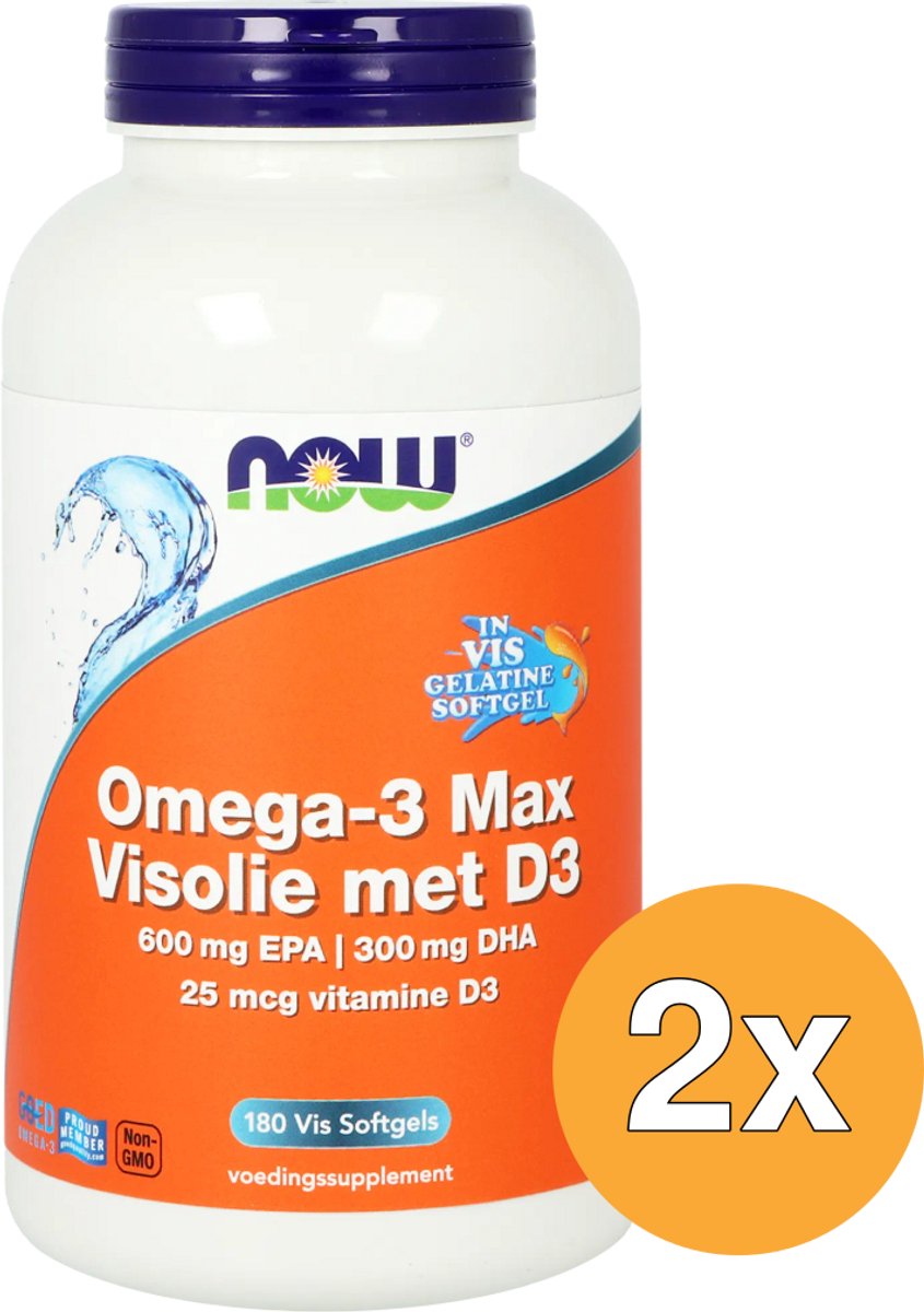 2x Now Omega-3 Max Visolie Met D3 600 Mg Epa 300 Mg Dha (180 Softgels)