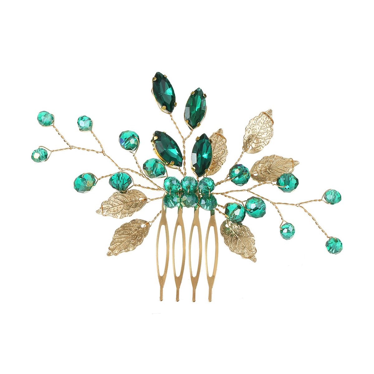 bruiloft haarspelden kristal parel haarkammen clips hoofddeksel goud bruiloft haaraccessoires sieraden met strass voor bruiden bruidsmeisjes vrouwen meisjes (groen) B