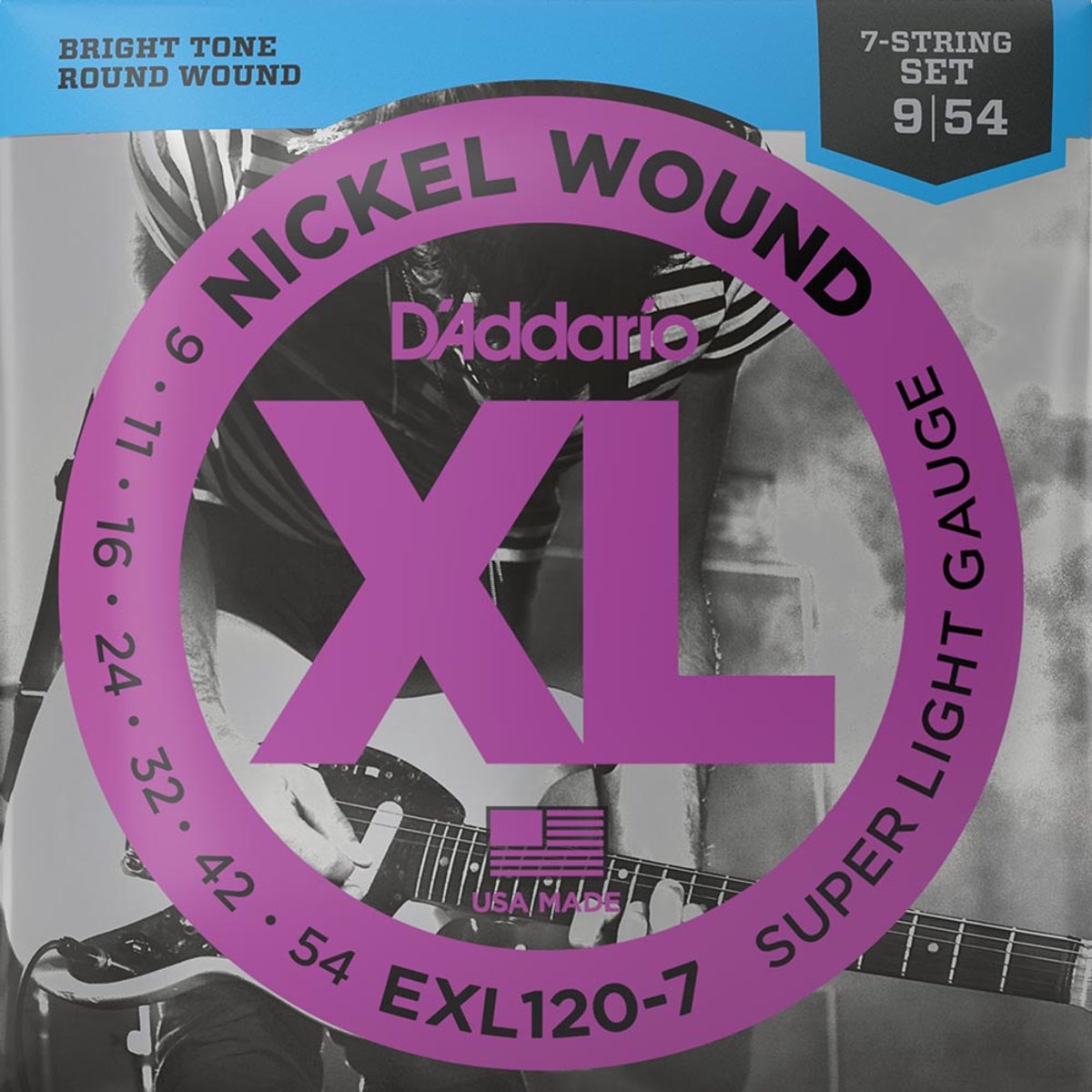 E-Git.snaren 09-54 7-String EXL120-7 nikkel omwonden