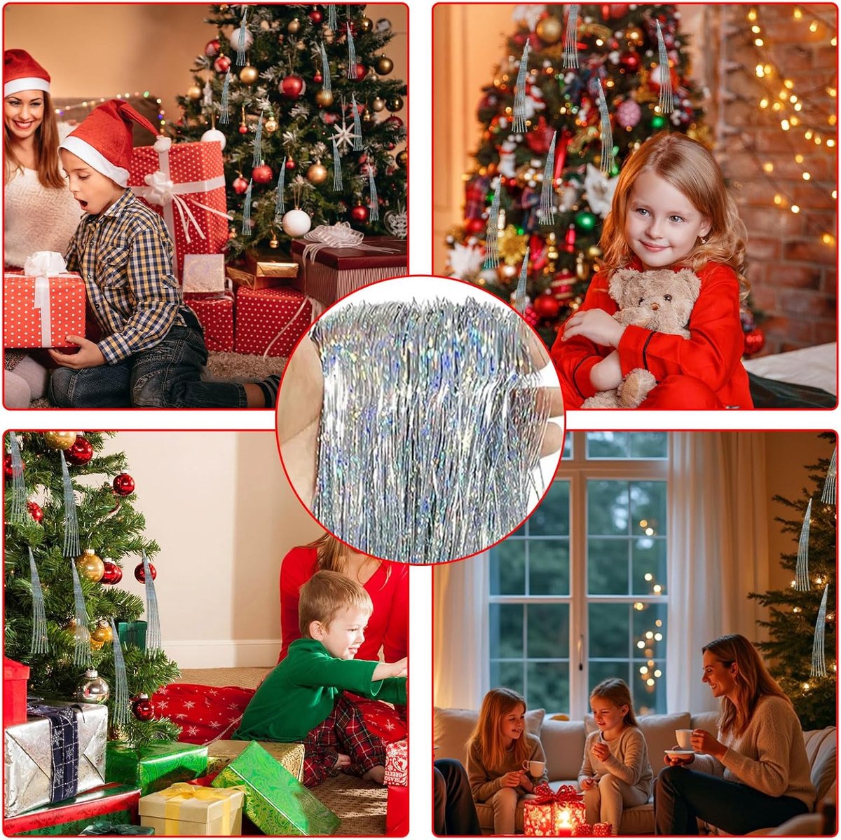 Lametta Kerstboom Decoratie - Glitter Gordijn Kerst - Kerstboom Versieren - 3000 Sprankelende Draden – foto 7