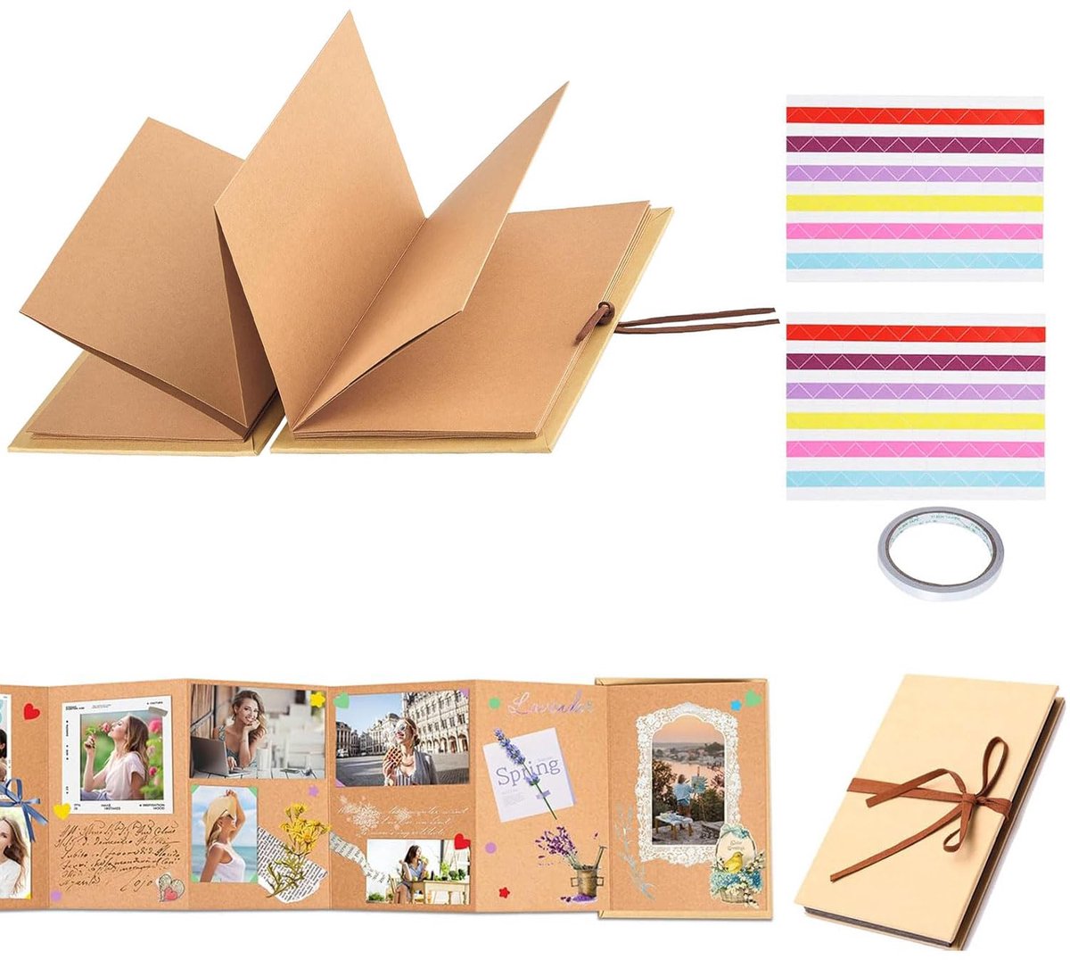Fotoalbum om zelf vorm te geven (28 x 21 cm), accordeon-vouwalbum, doe-het-zelf scrapbook, fotoboek, kan als afstudeercadeau, verjaardagscadeau, huwelijkscadeau (34 pagina's, lichtbruin)