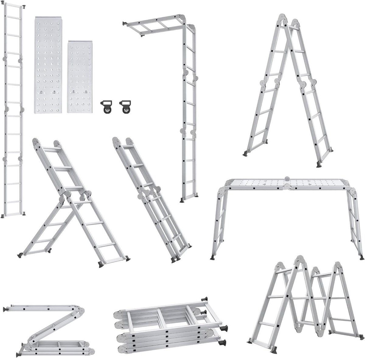 Multifunctionele ladder - Vouwladder steigerplatform - Kluswerkzaamheden uitvoeren - 6-in-1 ontwerp - 340 cm - Aluminium