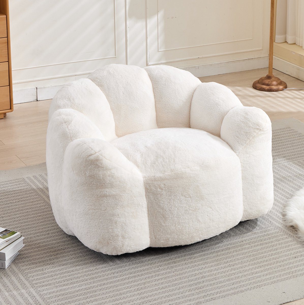 FloraGrace Zitzak 111 x 101 x 68 cm - Lotusvormig Compactsofa Met Rugleuning - Zacht En Direct Te Gebruiken - Voor Woonkamer Of Slaapkamer - Fluweel - Wit
