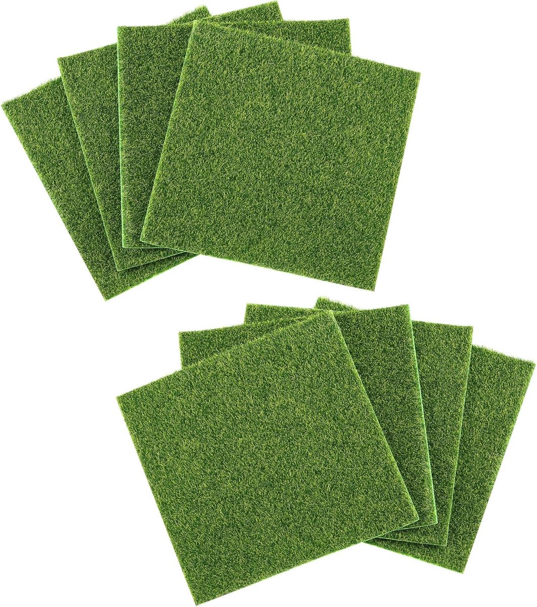Kunstgras miniatuurtuin, 8 stuks, kunstmos, decoratie, gazon, gras, miniatuur, mos, gras, 15 x 15 cm, kunstgras tapijt, miniatuur voor modelbouw, poppenhuis Den Lünn