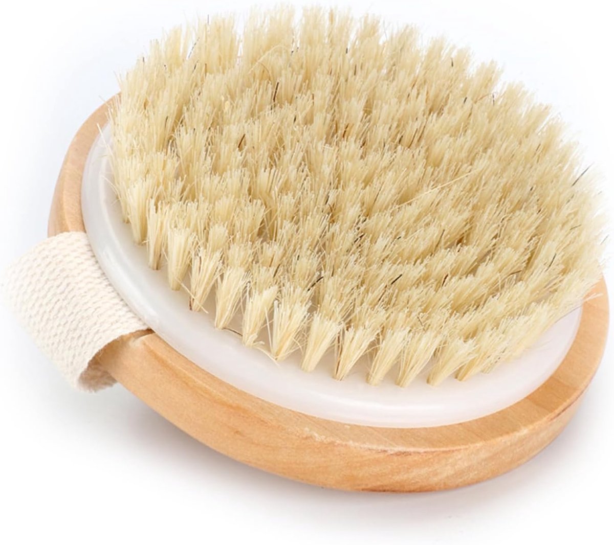 droogborstel en massageborstel van natuurlijke borstelharen voor effectieve lichaamscrub, vermindering van cellulitis en verbeterde doorbloeding, ideaal voor dagelijkse verzorging