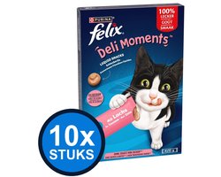 10x Felix - Deli Moments Liquid Snacks Zalm - Kattenvoer Snacks - 40 g