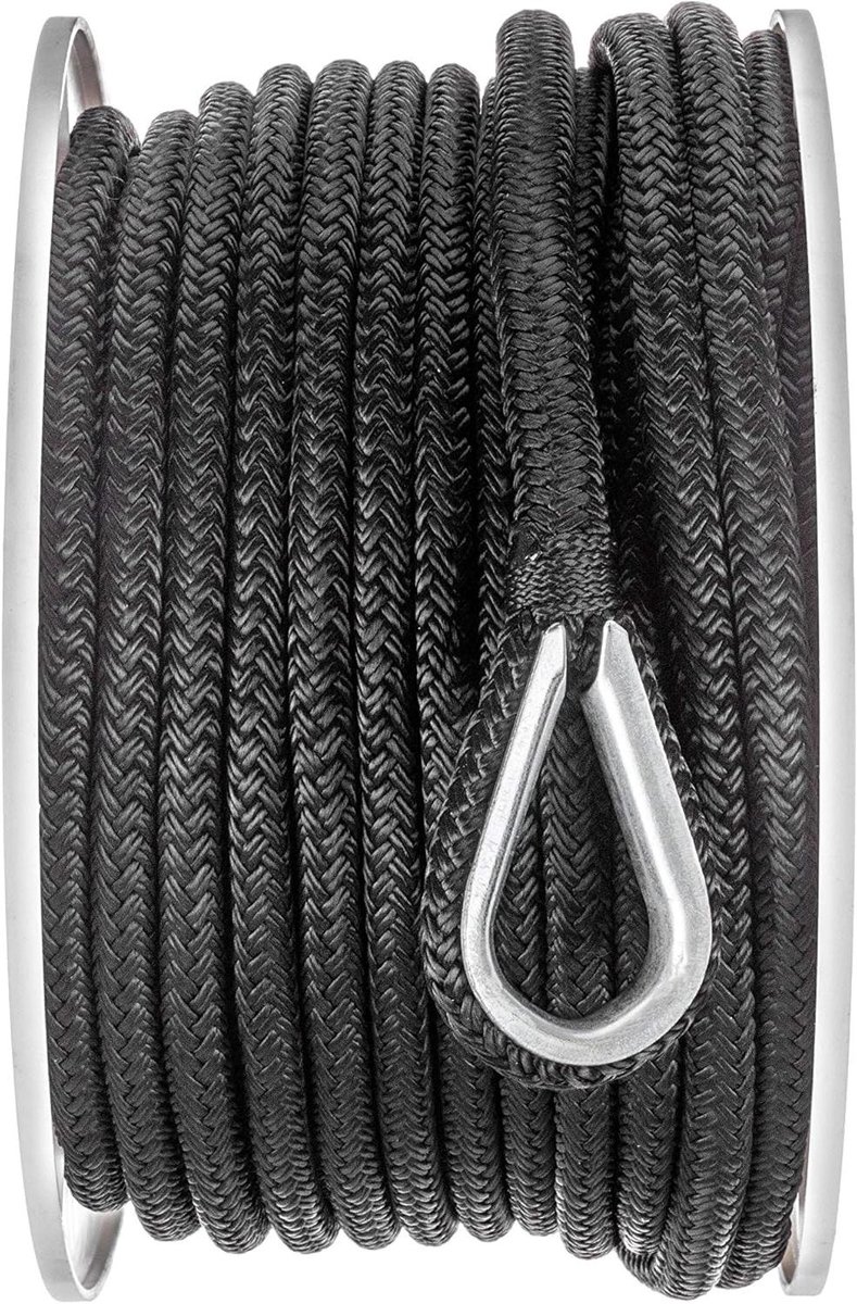 Dubbele Vlecht Ankerlijn - Meertouw Bootlijn - Veilig Verankeren - Schokabsorberend Nylon - 3/8 inch x 100 voet - Zwart
