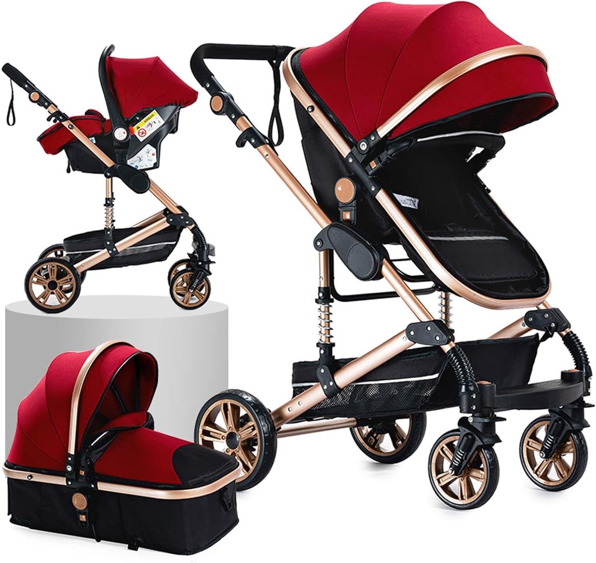Combi Kinderwagen - Reiskinderwagen Draagbare Kinderwagen - Baby Vervoeren - 3-in-1 Multifunctioneel - 86 x 65 x 106 cm - Rood