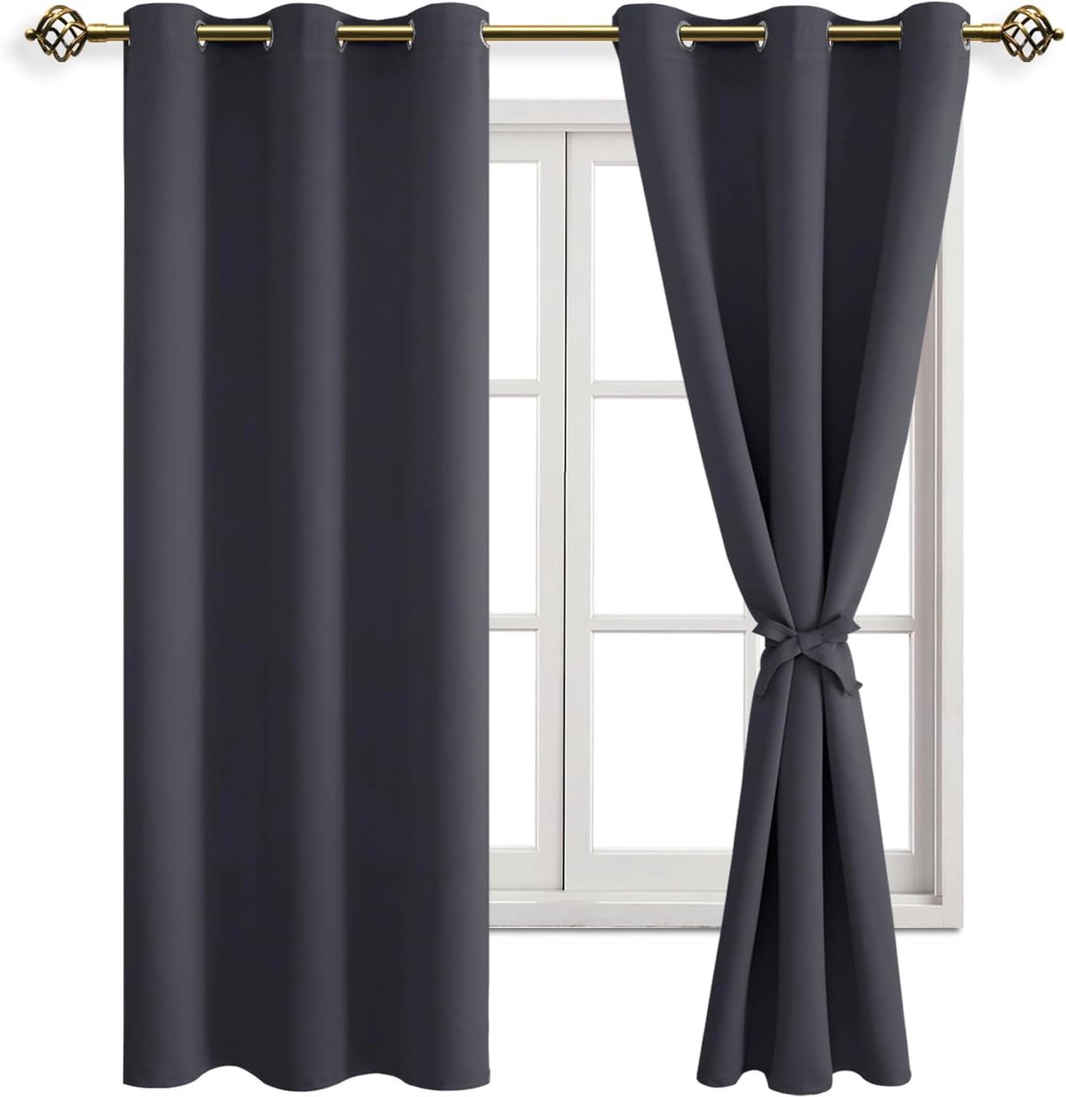 Verduisterende gordijnen, inslagringen, voor slaapkamer, woonkamer, donkergrijs, 2 stuks, 137 x 117 cm (H x B)