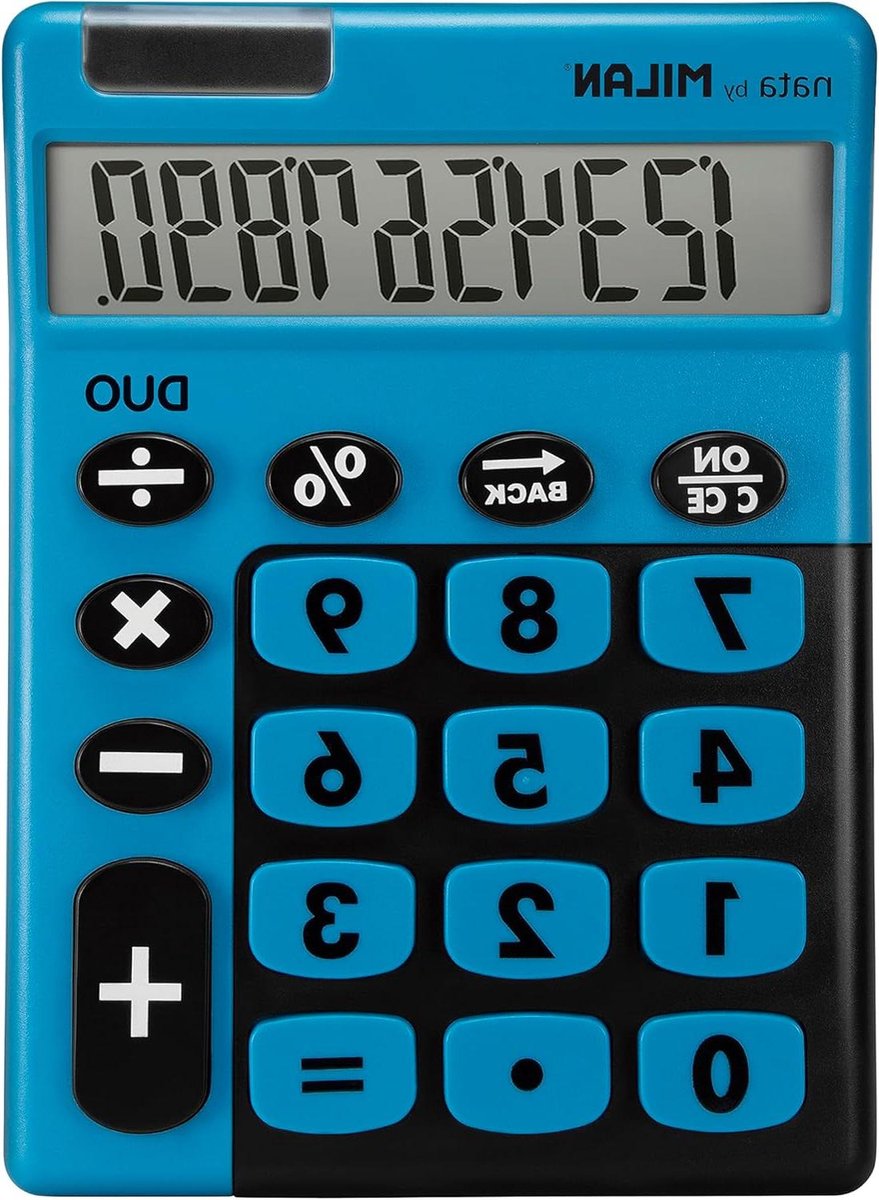 Tafelrekenmachine 10 Cijfers - Bureaurekenmachine Duo - Dagelijkse Berekeningen - Dual Power Zonnecel Batterij - Compact Formaat - Blauw Zwart