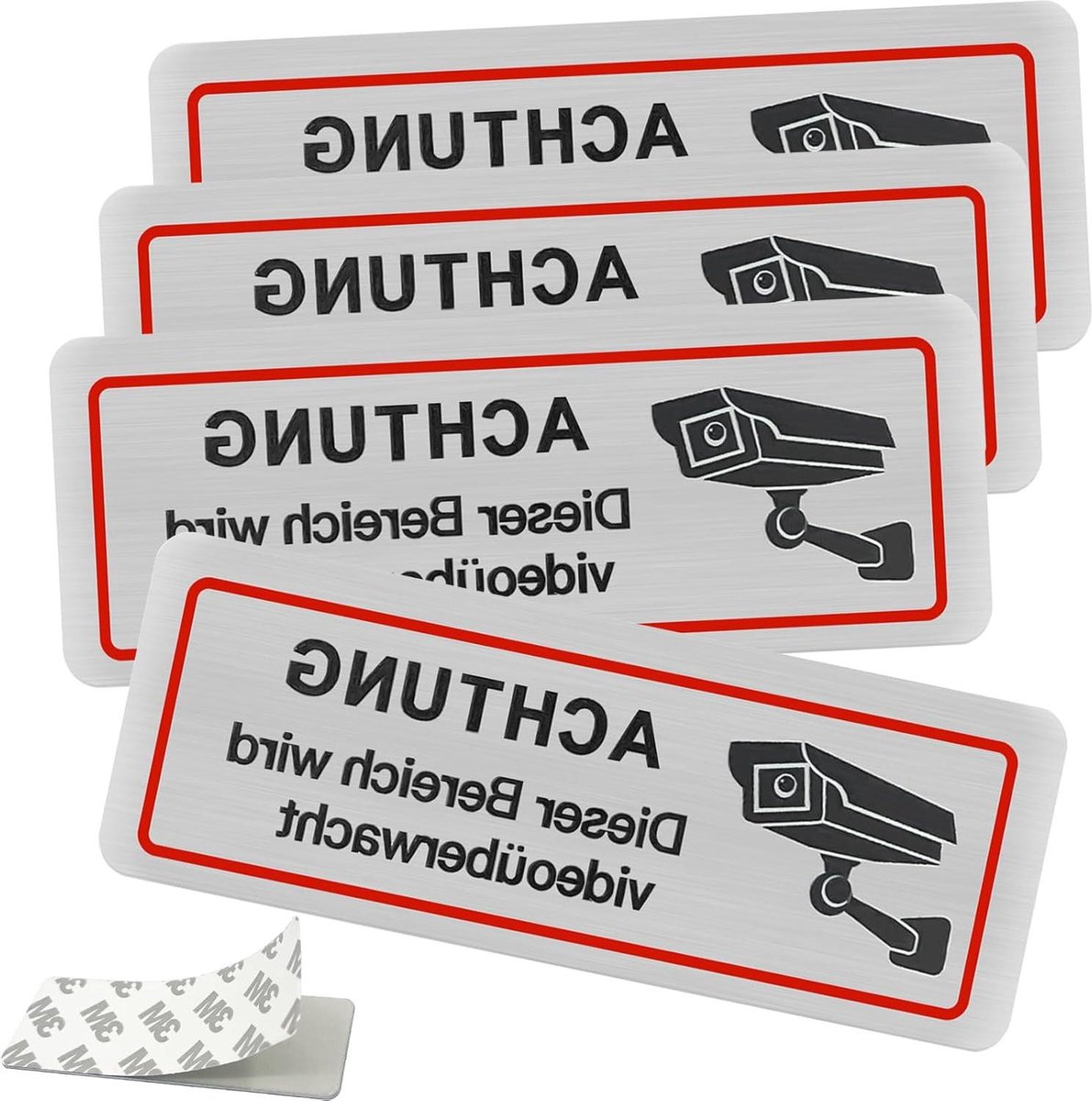 Bewakingsbord - Waarschuwingssticker - Beveiliging Perceel - Metaal Aluminium - 85 x 30 mm - Rood Zwart
