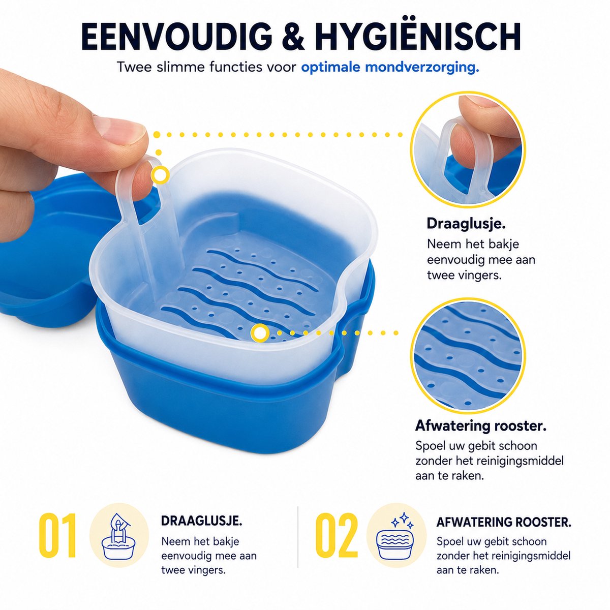 Gebitsbakje met Lekbakje - Kunstgebit Bakje - Prothese Doosje - Beugelbakje