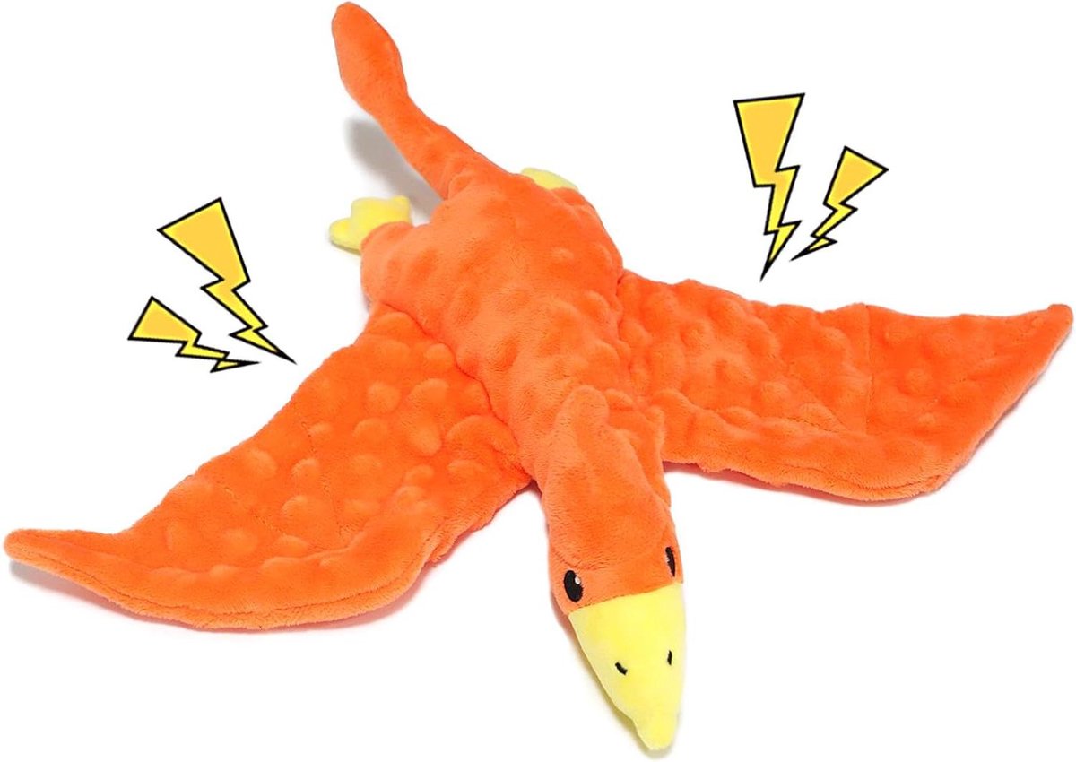 Hondenspeelgoed dinosaurus - Pluche kauwspeelgoed - Interactief spel - Met pieper en kreukelpapier - 34 x 9 x 37 cm