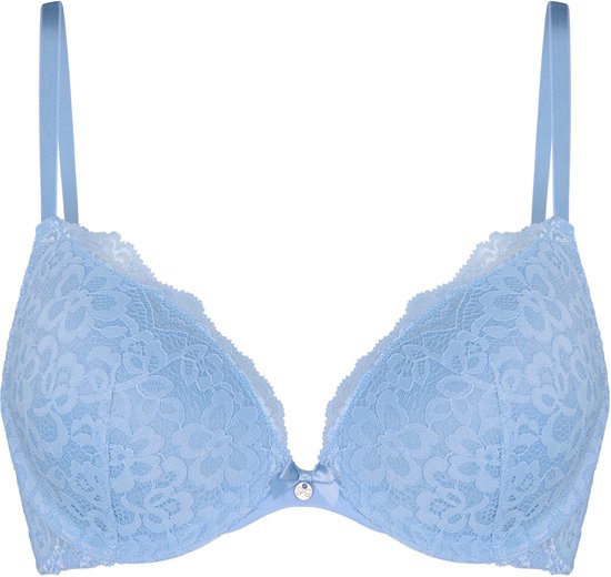 Soutien-gorge push-up bleu en dentelle avec nœud et bordure en dentelle, sans mannequin