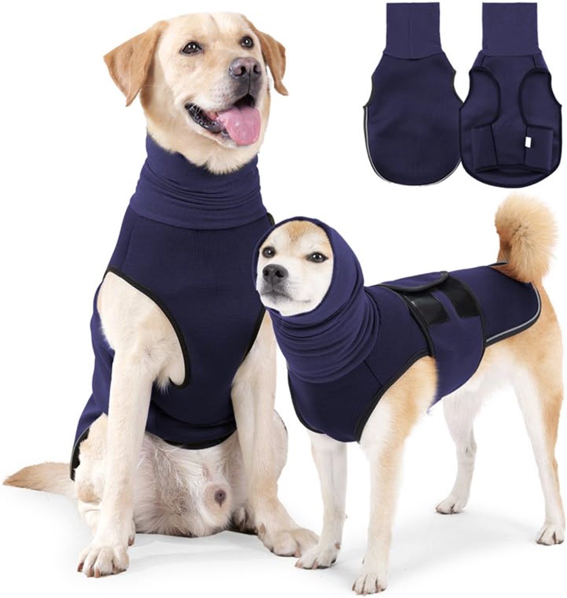 Kalmerende hondenjas met hondensnood 2-in-1 angstverlichting voor honden, verstelbare angstjas met hondenhoodie oorbeschermers verlichten nerveus hondenvest voor angstvuurwerk