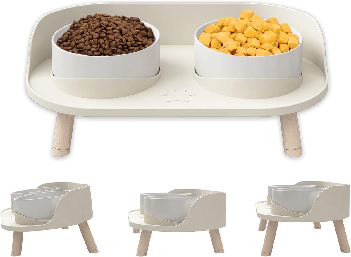 Verhoogde Voerbakken - Huisdier Bakken - Comfortabel Eten - Anti-braken Ontwerp - 3 Instelbare Hoogtes - Wit