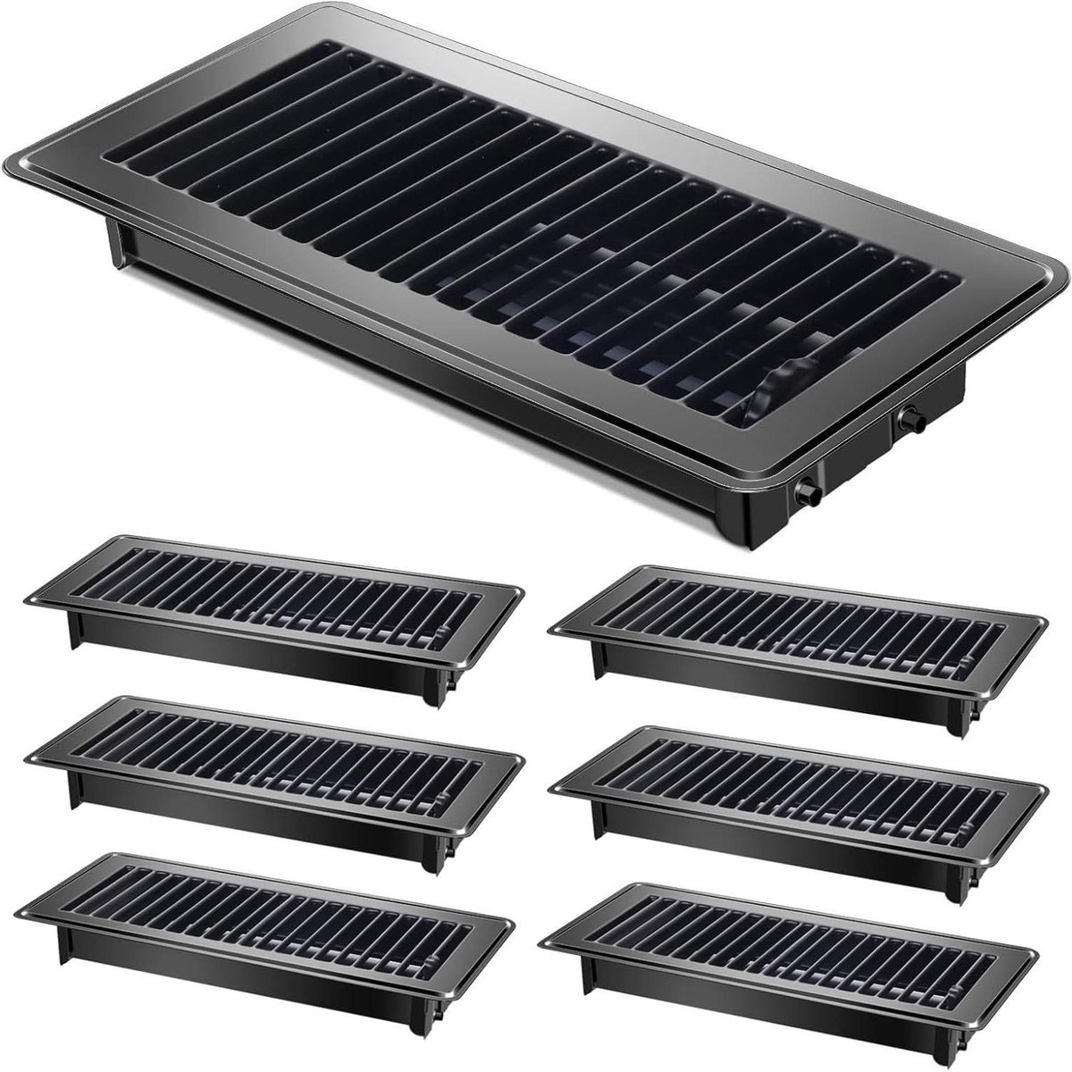 Vloerventilatie roosters - Metalen registers - Luchtstroom regelen - Roestbestendige afwerking - Set van 6 - Zwart
