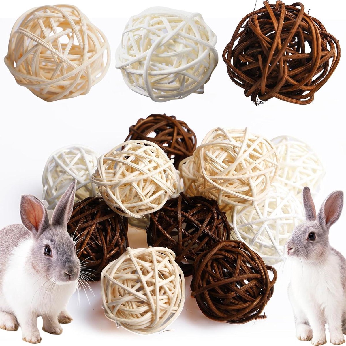 Knaagdier Kauwballen - Hooi Bal - Tanden Slijpen - Natuurlijk Materiaal - 24 Stuks - Multicolor