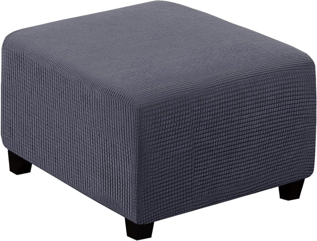 Vierkante Poefhoes - Voetenbank hoes - Meubels beschermen - Stretchy jacquard stof - Grote maat - Blauw