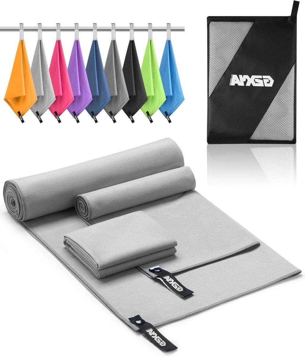Microvezel Handdoek Set - Reis Handdoek - Actief Buitenleven - Sneldrogend Absorberend - Set van 3 - Lichtgrijs