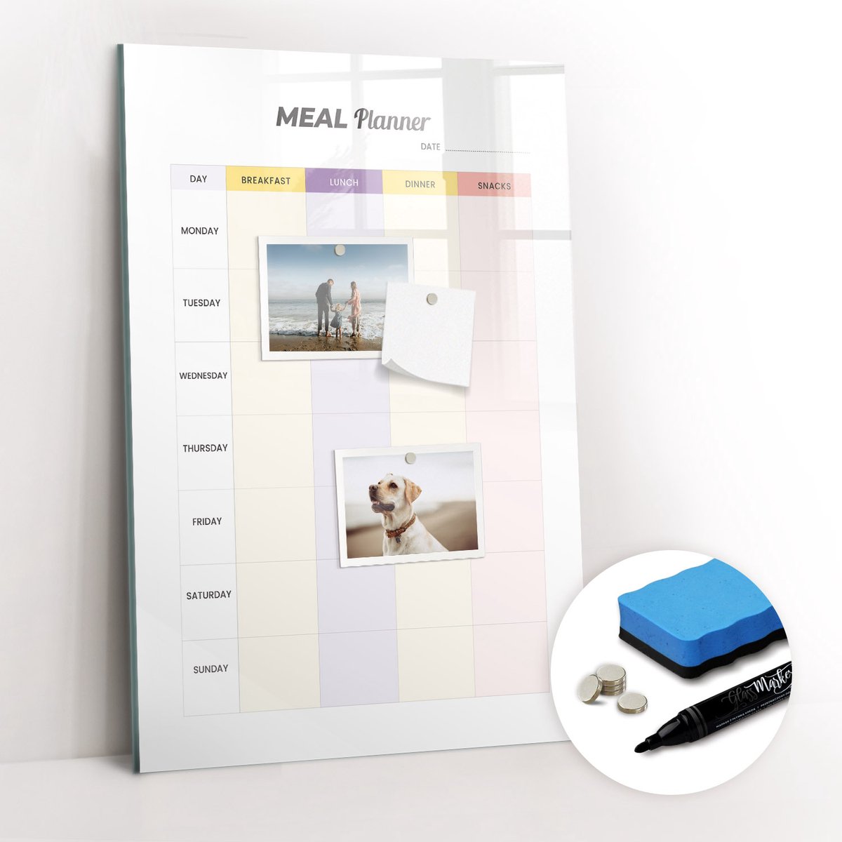 Tulup Whitebord - Calorie maaltijdplanner - 40 x 60 cm - Veelkleurig Magneetbord Rechthoekig - Gratis 5 Sterke Magneten + Whiteboard Marker & Wisser - Design Memobord - Memo Bord - Ideeënbord Thuiswerkplek