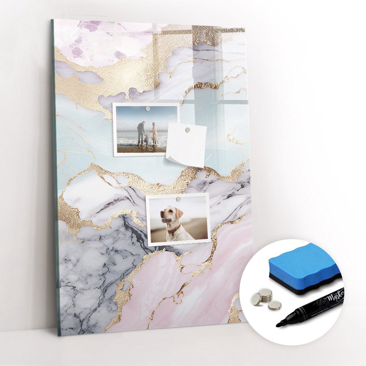 Tulup Whitebord - Ruw marmer - 40 x 60 cm - Veelkleurig Magneetbord Rechthoekig - Gratis 5 Sterke Magneten + Whiteboard Marker & Wisser - Moderne Wanddecoratie - Magnetisch Bord - Organiseer Je Bureau