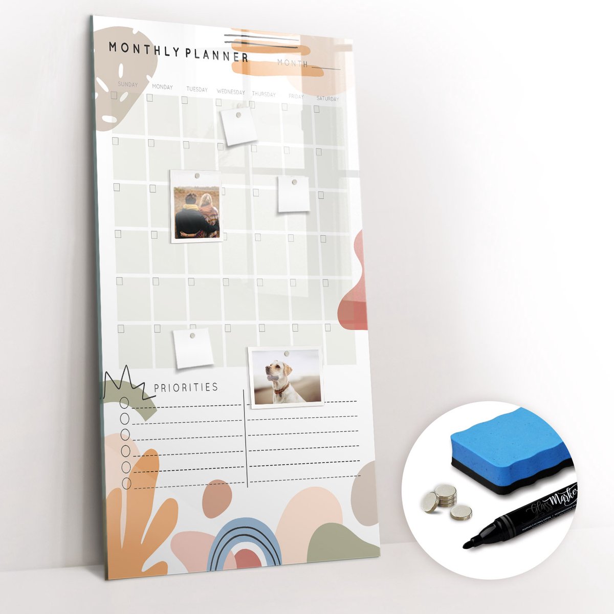 Tulup Whitebord - Algemene maandplanner - 60 x 120 cm - Bruin Memo Bord - Gratis 5 Sterke Magneten + Whiteboard Marker & Wisser - Interieur Accessoires Kantoor - Magnetic Board - Ideeënbord Thuiswerkplek