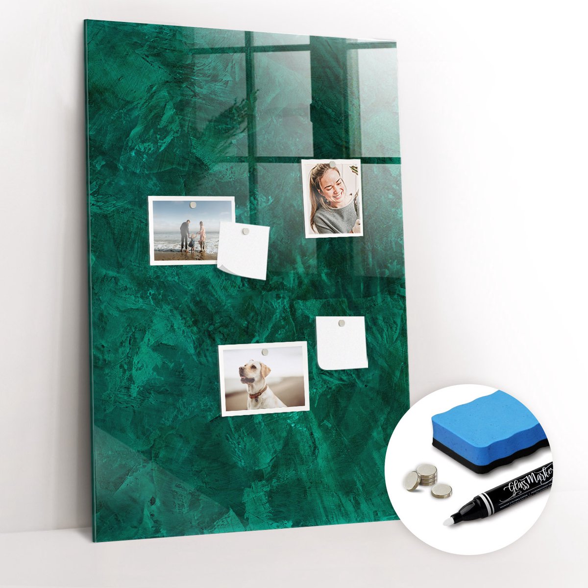 Tulup Whitebord - Smaragdblok - 60 x 90 cm - Groente Memobord Magnetisch - Gratis 5 Sterke Magneten + Whiteboard Marker & Wisser - Interieur Accessoires Kantoor - Magnetisch Bord - Ideeënbord Thuiswerkplek