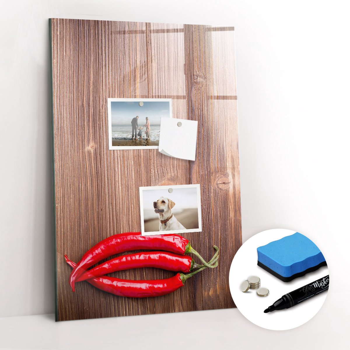 Tulup Whitebord - Paprika's op een plank - 40 x 60 cm - Rood Memo Magneetbord - Gratis 5 Sterke Magneten + Whiteboard Marker & Wisser - Design Memobord - Memo Magneetbord - Productiviteit Tools